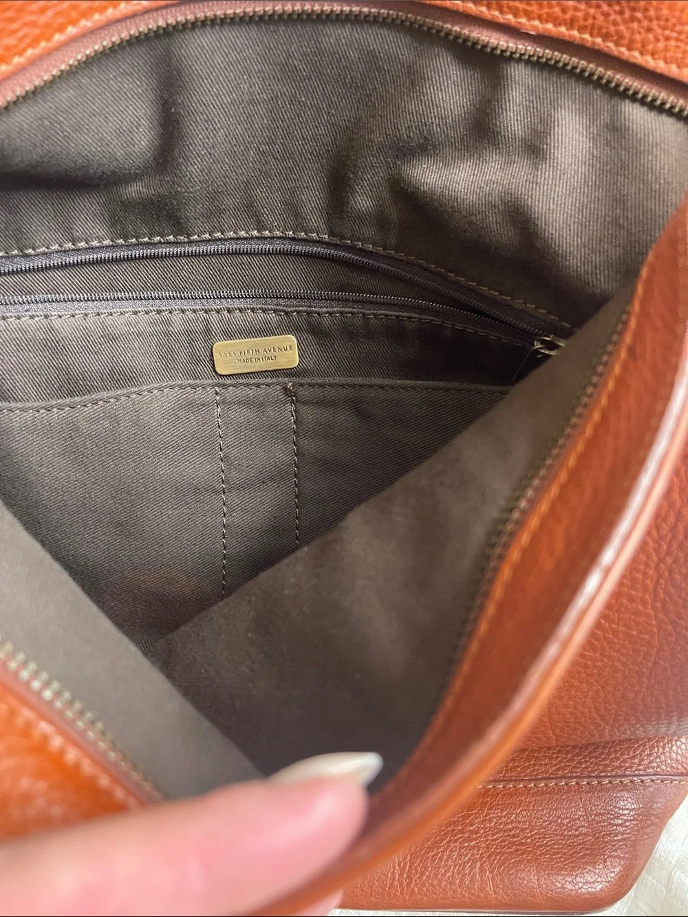Saks Fifth Avenue Classic Pebbled Leather Shoulder Bag in Chestnut Brown